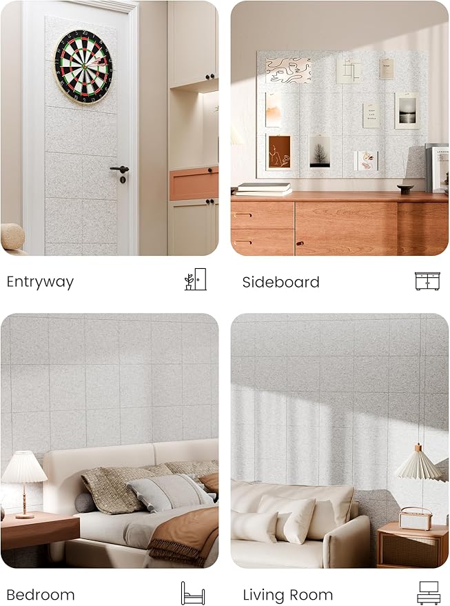Bumusty Large Cork Board 47"x35" Alternative - 12 Pack Felt Wall Tiles with 70 Safe Removable Adhesive Tabs, 30 Pushpins, Cork Boards for Walls Pin Board Bulletin Board Office Decor (Marble Gray)