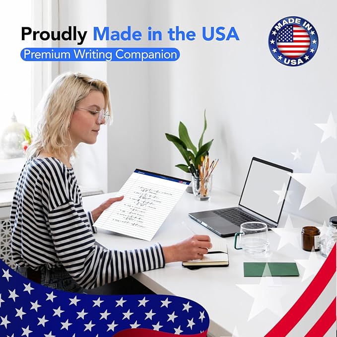 WritePads Legal Pad 8.5 x 11 Note Pad, Wide Ruled Writing Pad, White Paper, 6-Pack, 50 Sheets Per Pad, Micro-Perforated Notepad, Office Supplies (KSU-8331) - Made in the USA