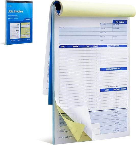 Harfesto Job Work Order Forms, Large Size Contractor Invoice Book 8-1/2" x 11-7/16", Invoice Receipt Book for Small Business, 2-Part Carbonless Forms, 50 Sets