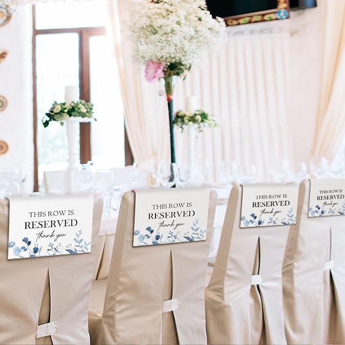 ChissNook Reserved Seating Chair Signs, This Row Is Reserved Pew Cloths Seating Placeholder for Church Pews, Wedding Decorations for Reception Parties Celebrations Event Meetings (8 PCS, Dusty Blue)
