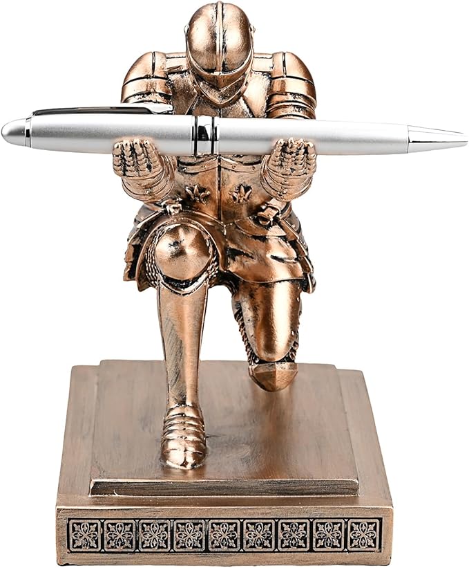 HDMbigmi Knight Pen Holder Pen Stand Desk Organizers and Accessories Resin Pencil Holder as Gift with a Fancy Pen for Office and Home Desk Organizer (Bronze)