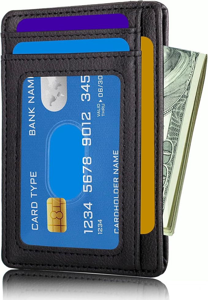 TOURSUIT Travel Minimalist Slim Front Pocket Wallet for Men Women, RFID Blocking Credit Card Holder Case (Lichee Black)