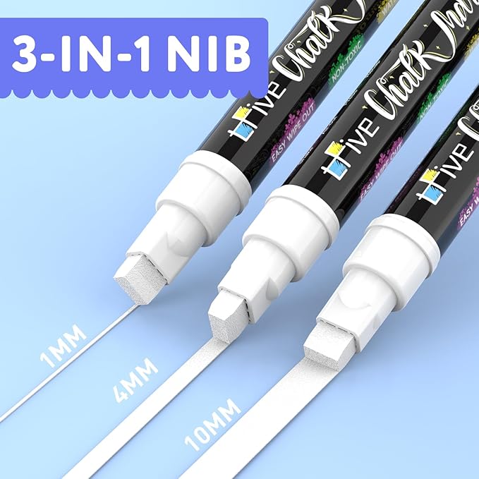 TFIVE White Liquid Chalk Markers - 2 Pack Jumbo Chalk Pens with 10mm 3 in 1 Nib Wide Tips, Dry & Wet Erase Marker Pens for Glass, Chalkboard, BlackBoard, Windows, Calendar, Pumpkin, Mirror