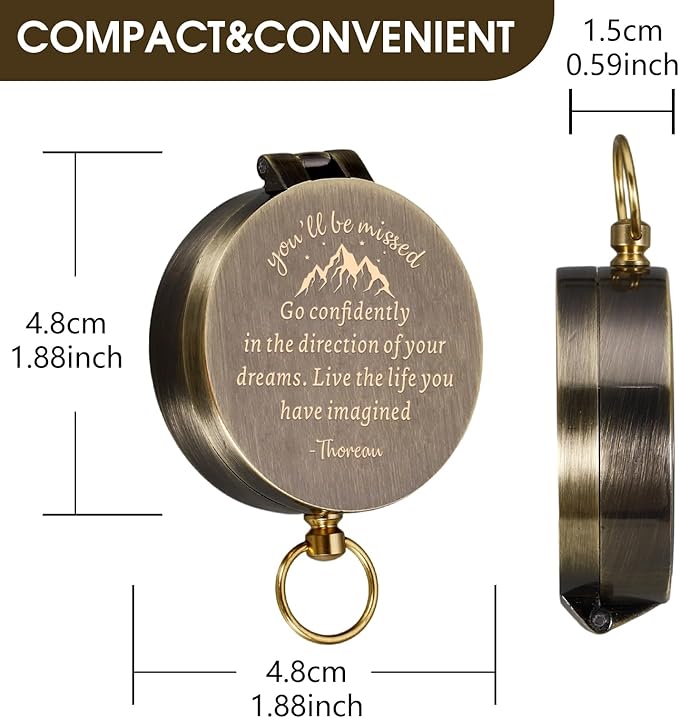 Retirement Gifts for Men, Compass Gifts, You Will Be Missed Vintage Compass Present for Men, Farewell Going Away Goodbye New Beginnings Gifts for Coworkers Colleague Employee,Dorm Room Essentials