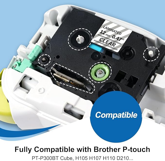 COLORTY Replacement for Brother P-Touch Label Maker Tape TZe 12mm 0.47 Clear Ribbon Laminated TZ Color on Transparent Refills for Ptouch PT-D210 D220 H110 1000 1280 D400 Cube, 1/2" x 26.2', 6 Pack