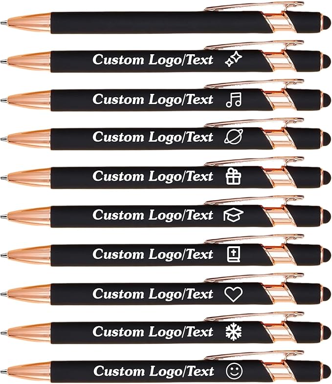 CRME Ballpoint Pen 2-in-1 Stylus Bulk Custom Pens Personalized Engraved Metal Pens with Name Soft Grip Ball Point Pen for Men Women Teacher Essentials Office Supplies Party Note-Taking Black
