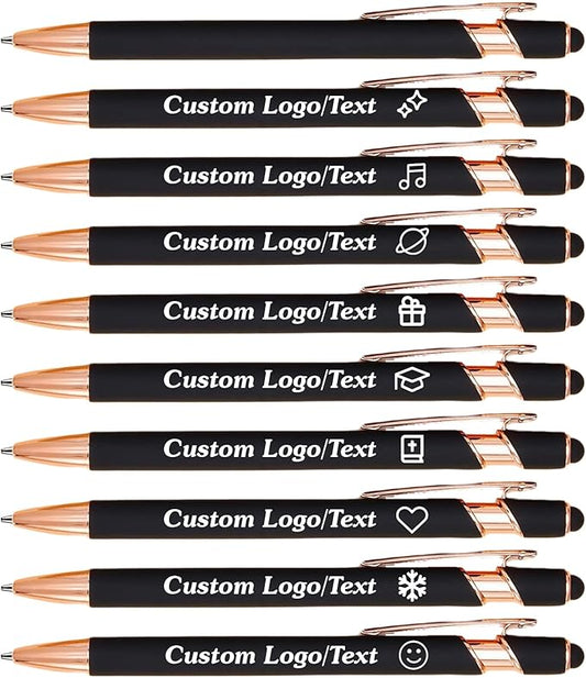 CRME Ballpoint Pen 2-in-1 Stylus Bulk Custom Pens Personalized Engraved Metal Pens with Name Soft Grip Ball Point Pen for Men Women Teacher Essentials Office Supplies Party Note-Taking Black