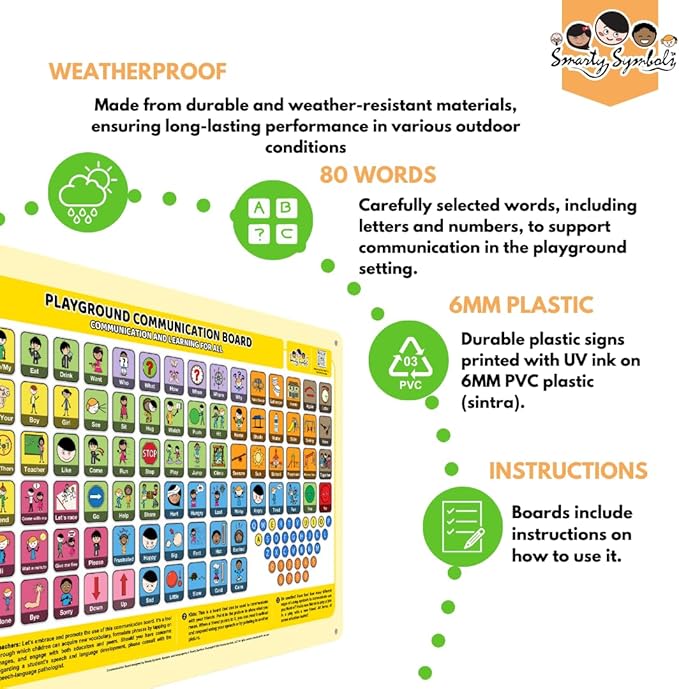 Outdoor Rated Plastic School Playground Communication Board - Weather-Proof Inclusive Communication Aid for Autism & Inclusive Play