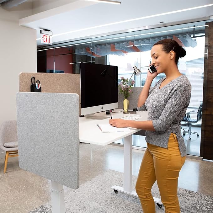 Stand Up Desk Store ReFocus Clamp-on Acoustic Desk Divider Privacy Panel That Reduces Noise and Visual Distractions (Cool Gray, 59" X 23.6")