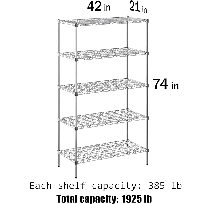 Regal Altair 21" Deep x 42" Wide x 74" Height Wire Shelving Kit | 5-Tier | NSF Commercial Storage Rack Unit