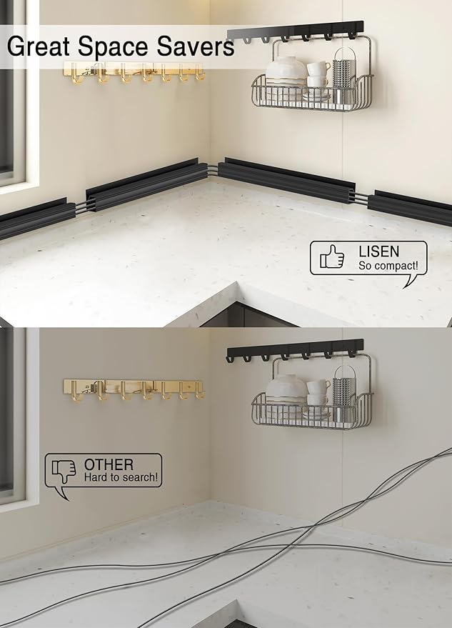 Under Desk Cable Management - Adhesive Cable Organizer for Home & Office, No-Drill Cord Management System, J Channel Cable Raceway for Desk, 6 Pack