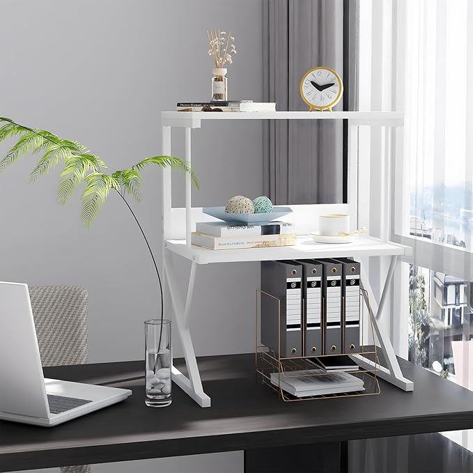 aboxoo Printer Stand for Desk, Desktop Printer Shelf Large 3-Tier Multi-Purpose Office Organization Shelves for Home Office, White