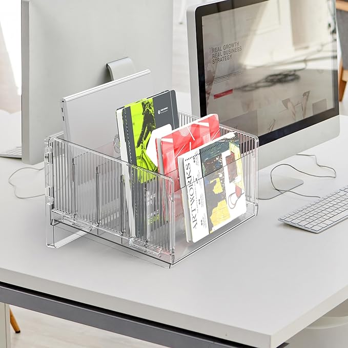 Cuukie File Sorter Organizer, 5 Sections Acrylic Letter Tray for Desk, Mail Organizer Letter Holder for Envelopes, Mail, Electronics 2Pack 2PCS