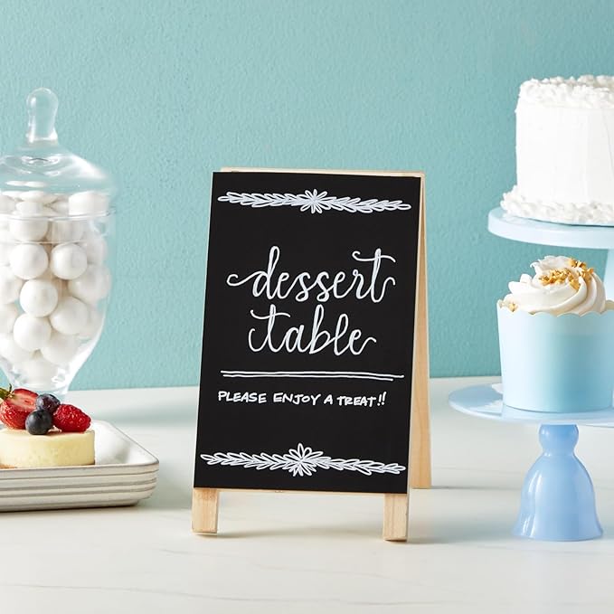 Juvale Mini Chalkboard Easel Signs - 2-Pack, Black, 4.5 x 7.5 in - Tabletop Chalkboard Sign Stand, Double-Sided Display for Wedding, Restaurant Menu & Catering Event Decor