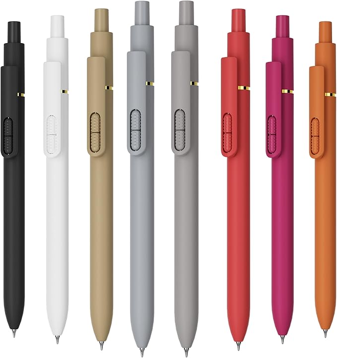 JIMMIDDA 8Pcs Gel Pens with Black Ink, Fine Point Smooth Writing Pens, Quick-dry Gel Retractable Pens for Journaling Note Taking, Cute Office School Supplies for Adults Kids (0.7mm, Bright)