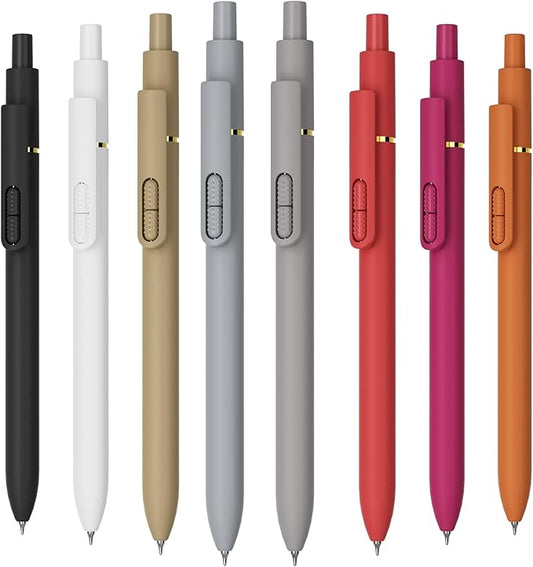 JIMMIDDA 8Pcs Gel Pens with Black Ink, Fine Point Smooth Writing Pens, Quick-dry Gel Retractable Pens for Journaling Note Taking, Cute Office School Supplies for Adults Kids (0.7mm, Bright)