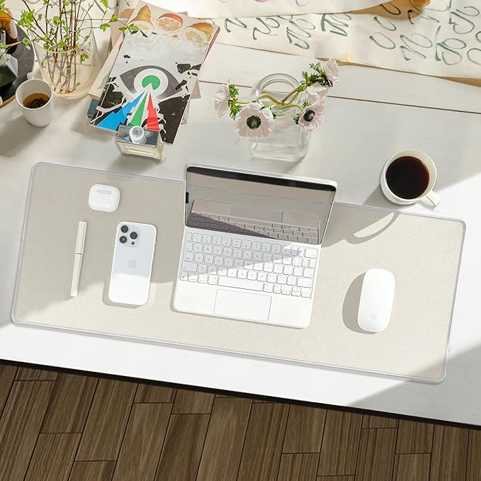 Reniteco Waterproof Large Gaming Mouse Pad with Durable Stitched Edges, Non-Slip Rubber Base, Grainy Jacquard Mouse Mat Desk Pad for Home Office Gaming, 31.5''x11.8''x0.12'', Beige