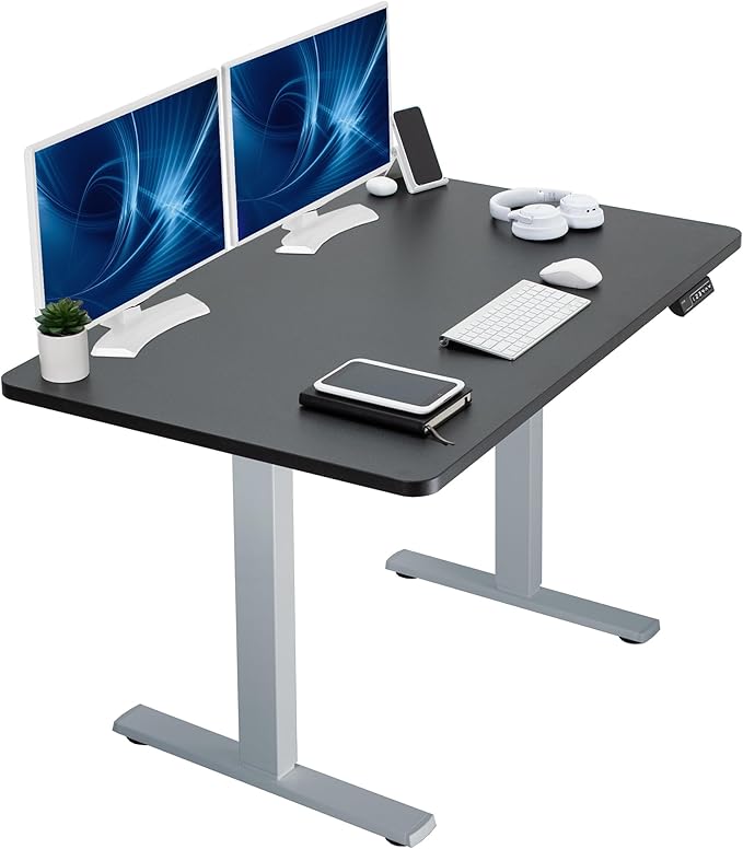 VIVO Electric 48 x 30 in Standing Desk, Memory Height Adjustment, 1B Series, Holds 220 lbs, One-Piece Black Top, Gray Frame, DESK-KIT-1G5B