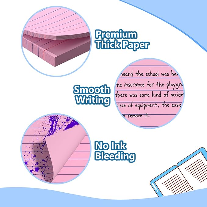 Ciphyfee Index Cards 3x5 Inch With Ring, 300 Count, Ruled Pink Index Card, 180GSM Flash Cards College Ruled for Students, Teachers, Study Note Card for Office, Home, School, Office
