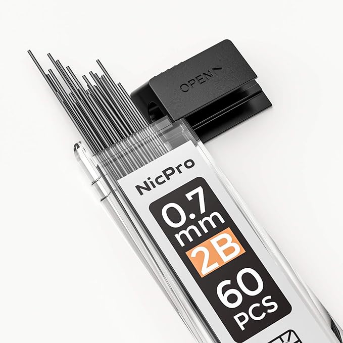 Nicpro 600pcs Mechanical Pencil Refills 0.7 mm, Break Resistant Mechanical Pencil Refills 2B, 60 Pack Per Tube, 10 Tubes