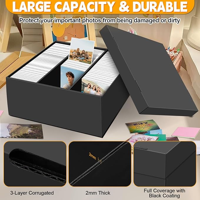 REAQUE 5 Pack Photo Storage Boxes for 4" x 6" Pictures, 3-Compartment Portable Photo Organizer Boxes with Lids, Craft Supply Container for Stickers, Scrapbooking, Stamps, Seeds, Memory Keepsakes