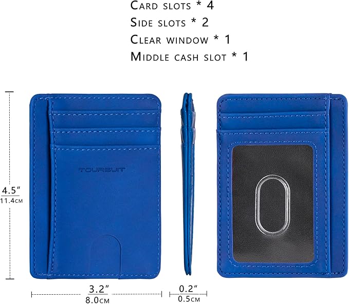 TOURSUIT Travel Minimalist Slim Front Pocket Wallet for Men Women, RFID Blocking Credit Card Holder Case (Dark Blue)