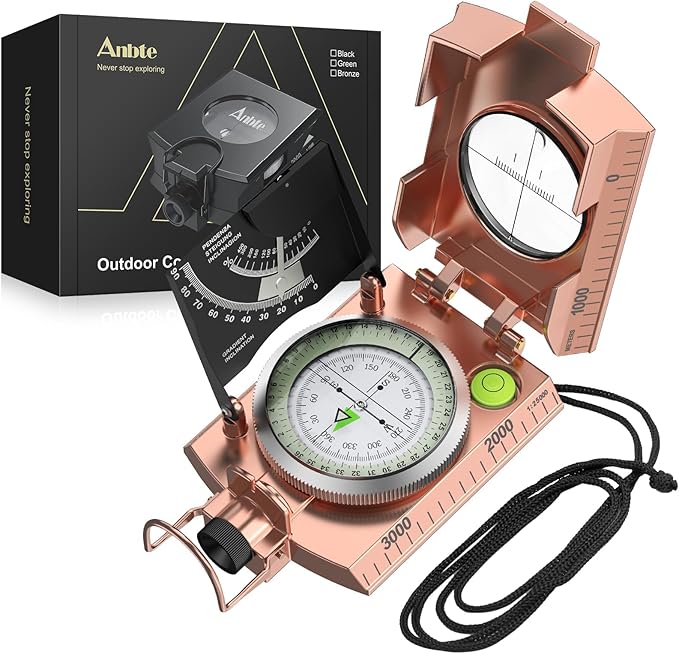 Anbte Compass Hiking Survival, IP65 Waterproof Metal Compass with Sighting Clinometer and Carry Bag, Multifunctional, Professional, for Camping Hunting Hiking Navigation