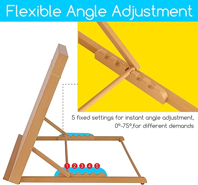 MEEDEN A2 Wooden Tabletop Easel for Painting, 5-Position Adjustable Drawing & Sketching Board with Shoulder Strap, Portable Beechwood Desktop Art Easel Stand for Adults, Artists, Beginners & Student