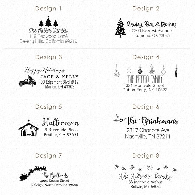 Address Stamp - Custom Stamps for Mailing I Create Personalized Name and Return Address I Up to 3 Lines of Text I Includes Color Options I Self Inking and Wooden Rubber Stamp Options (Holiday Designs)