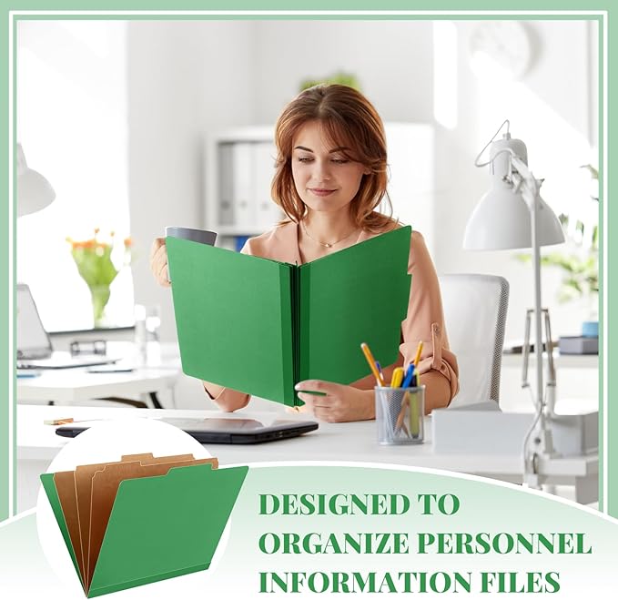 Skyygemm 24 Pcs Classification Folders Letter Size, 3 Divider Pressboard File Folder with Fasteners, Expanding File Organizer Bulk for School Teachers, Office Employee, Coworker, Staff (Green)