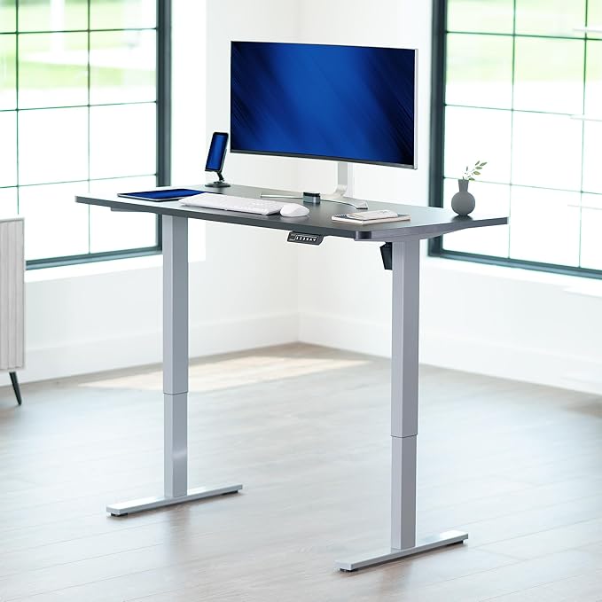 VIVO Electric 55 x 28 in Standing Desk, Memory Height Adjustment, 1B Series, Holds 220 lbs, One-Piece Black Top, Gray Frame, DESK-KIT-1G55B