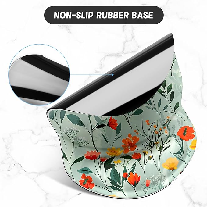 ITNRSIIET Ergonomic Mouse Pad with Gel Wrist Support Small Wrist Rest Smooth Surface Non-Slip PU Base Comfortable Office Supplies Pain Relief, 8.7 x 7.2 inches, Beautiful Flowers