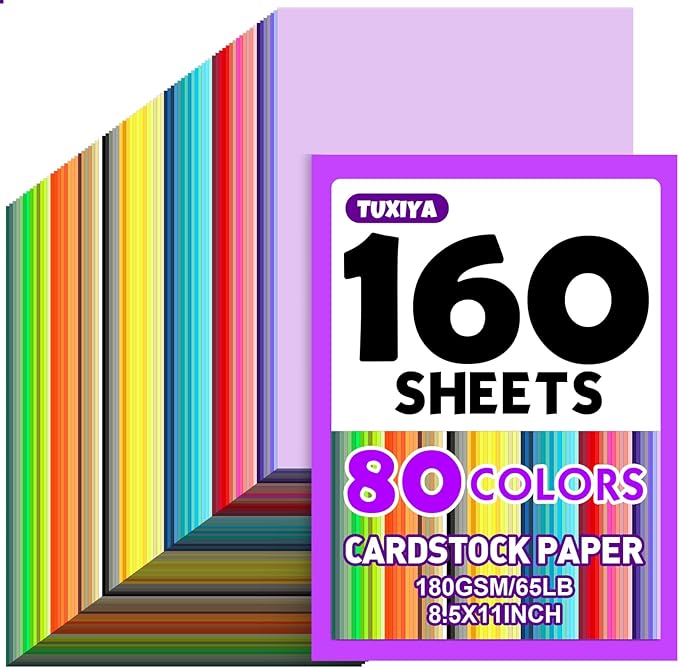 160 Sheets 8.5" X 11" Colored Cardstock, 80 Assorted Colors 180 GSM/65 LB Construction Paper Card Stock Printer Paper for Printing, Card Making, DIY Crafts, Kids School Supplies,Party Decorations