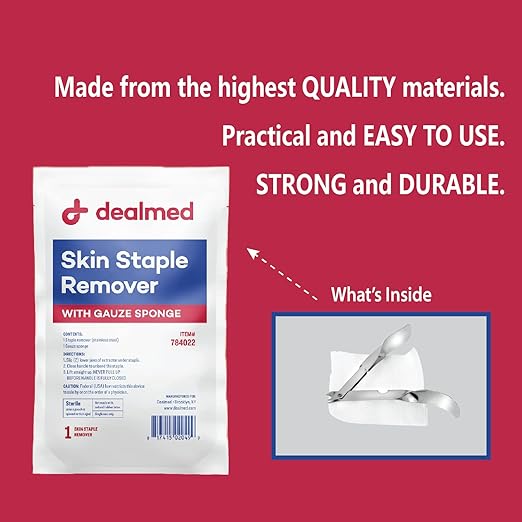 Dealmed Sterile Staple Removal Kit, Includes Staple Remover and Gauze Sponge, Staple Removal Tool Single-Use Kit, Ideal for Hospitals and Clinics (10 Kits)
