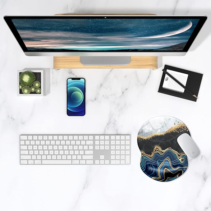 ITNRSIIET Ergonomic Mouse Pad with Gel Wrist Support Small Wrist Rest Smooth Surface Non-Slip PU Base Comfortable Office Supplies Pain Relief, 8.7 x 7.2 inches, Abstract Art Marble