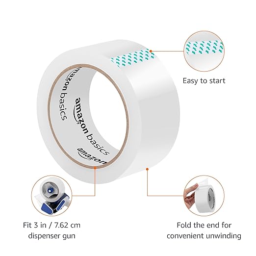Amazon Basics Packaging Tape for Shipping, Moving and Storing, 36 count (Pack of 1), 1.88 in x 54.6 yds, Clear