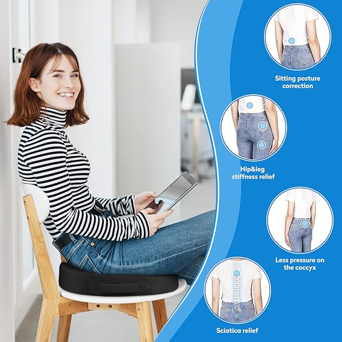 CushZone Seat Cushion, Memory Foam Cushion for Office Chair, Car Seat, Airplane, Chair Pad for Postpartum Pregnancy, Sciatica Tailbone Back Pain Relief for Long Sitting Workers, Car Drivers, Black