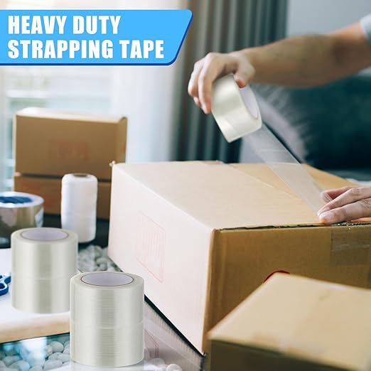 Treela 30 Rolls Strapping Tape 2 Inch X 60 Yards 5.5 Mil Fiberglass Filament Tape Transparent Reinforced Heavy Duty Packing Strips for Shipping Sealing Binding Fixing