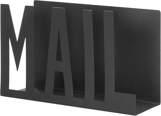 MyGift Mail Holder Organizer Countertop Modern Metal Black with Cutout MAIL Lettering Design, Office Desktop Envelope and Document Storage Rack
