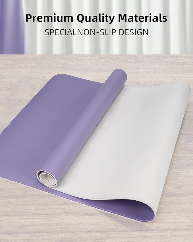 Leather Desk Pad Protector,Desk Mat,Large Mouse Pad, Non-Slip Desk Pad, Waterproof PU Leather Desk Blotter Mat, Desk Cover for Office and Home (Light Purple, 36" x 17")
