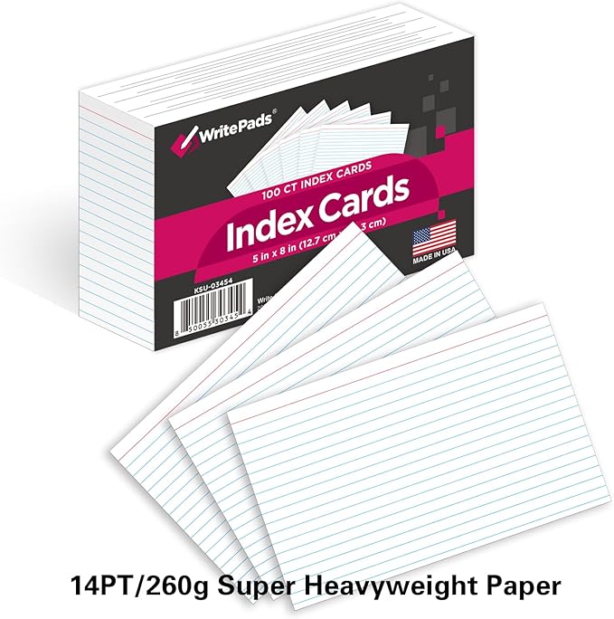 KAISA Lined Index Card 4"x6" Index Cards Flashcards, 2400 Count Index Cards, White 24 pack of 100 Shrink Cards,Heavy Weight Paper Made in the USA(KSU-03379)