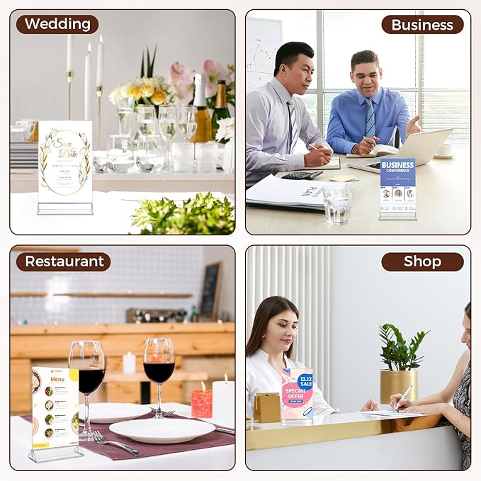 Smarpau Acrylic Sign Holder 4x6, 8 Pack Double-Sided Picture Frames Display Stand, Clear Table Number Holders, Plastic Menu Flyer Photo Paper Holders for Office Store Restaurant
