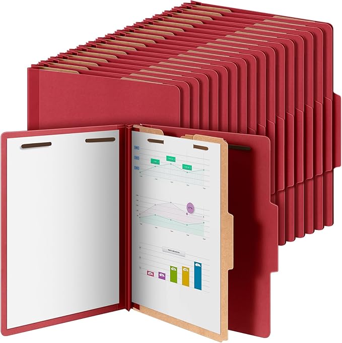Skyygemm 60 Pcs Classification Folders Letter Size, 1 Divider Pressboard File Folder with Fasteners, Expanding File Organizer Bulk for School Teachers, Office Employee, Coworker, Staff (Red)