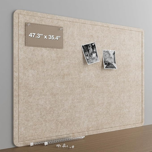 Large Felt Bulletin Board for Wall, 48"x36" Frameless Picture Board, Soft Felt Cork Board for Office, Home Planning & Office Wall Decor, Easy Install Pin Board(Beige)