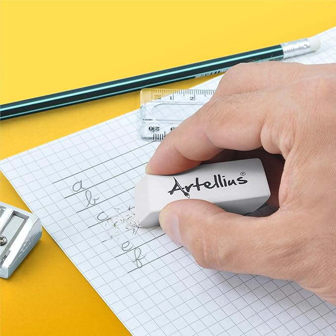 Artellius Erasers - 100-Pack, White, Latex-Free Rubber Blocks - Bulk White Erasers for School, Classroom & Kids - Smudge-Free Erasing for Drawing, Art, Office, Teacher & School Supplies