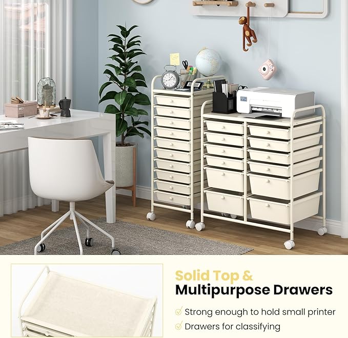 Giantex 12 Drawers Rolling Storage Cart, Classroom Organizers with Wheels for Tools Scrapbook Craft Paper Teacher Office School Supplies (Ivory)