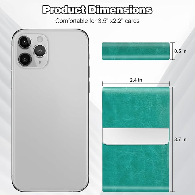 Business Card Holder for Women or Men, Business Card Case with PU Leather and Stainless Steel, Slim Metal Case with Magnetic Closure for Business Meeting Use