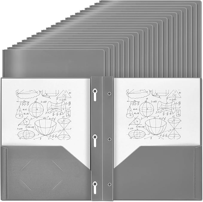 Lincia 100 Pcs Plastic Folders with Pockets and Prong Folders with Prongs 2 Pockets for Office, School for Students, Teachers, Office Workers(Gray)