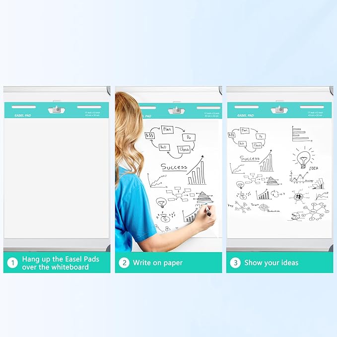 Riccioney Easel Pad, 13 x 17 In Anchor Chart Paper, 5 Pads Flip Chart Paper for Training, Presentation, Meetings, Doodling, Chart Paper for Teachers and Office, 30 Sheet/Pad (Plain)