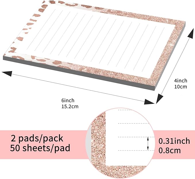 SXboxing Sticky Notes 4X6 Inches, 2 Pack Large Cute Self-Stick Pads, Bright Funny Memo Pads Easy to Stick for Home, Office Glitter Pink Leopard